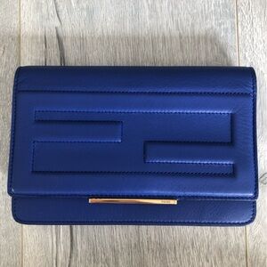 Authentic Fendi Royal Blue Leather Wallet with Gold Chain